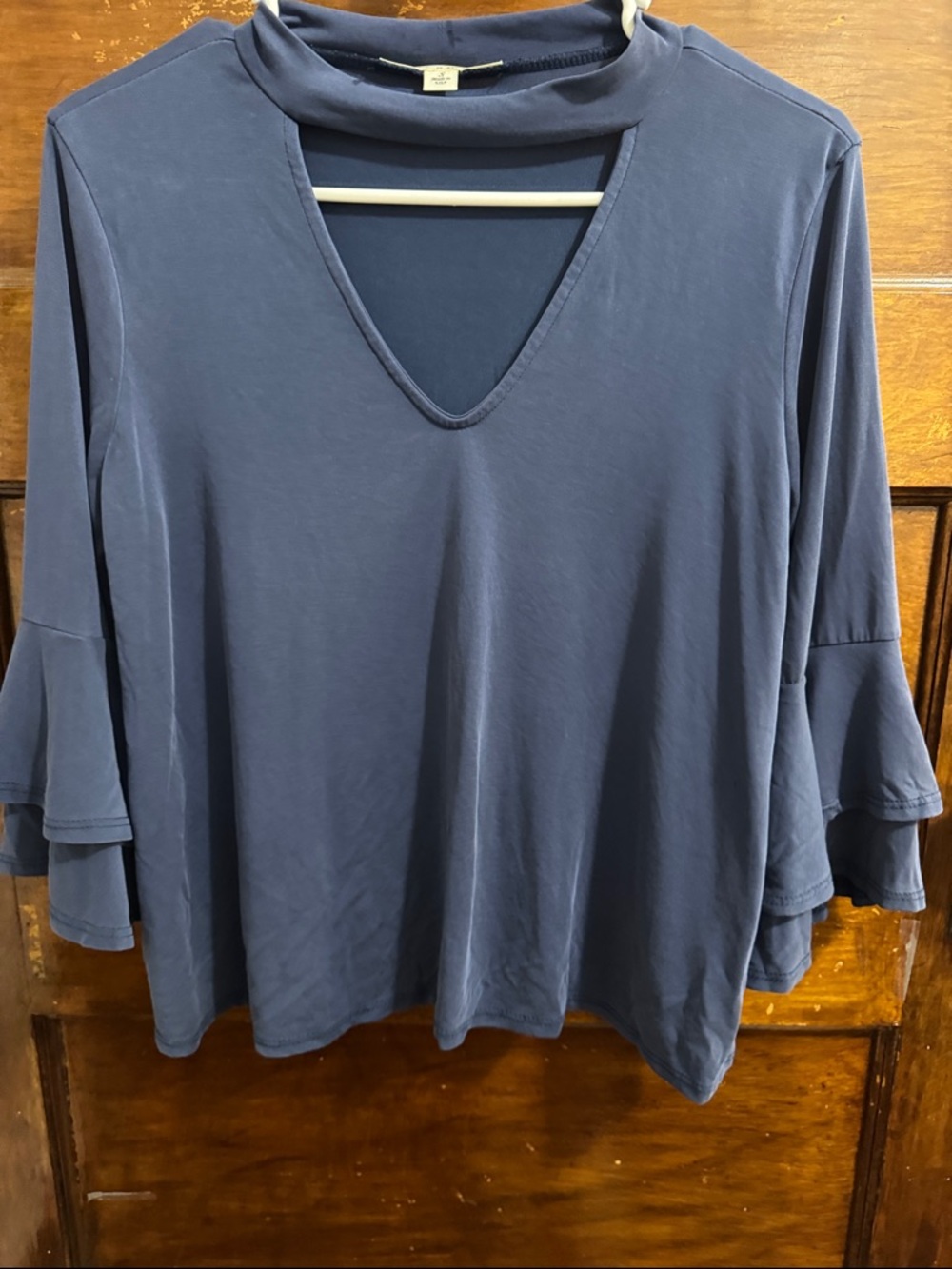 miami Navy V-Neck Ruffle Sleeve Tunic Top